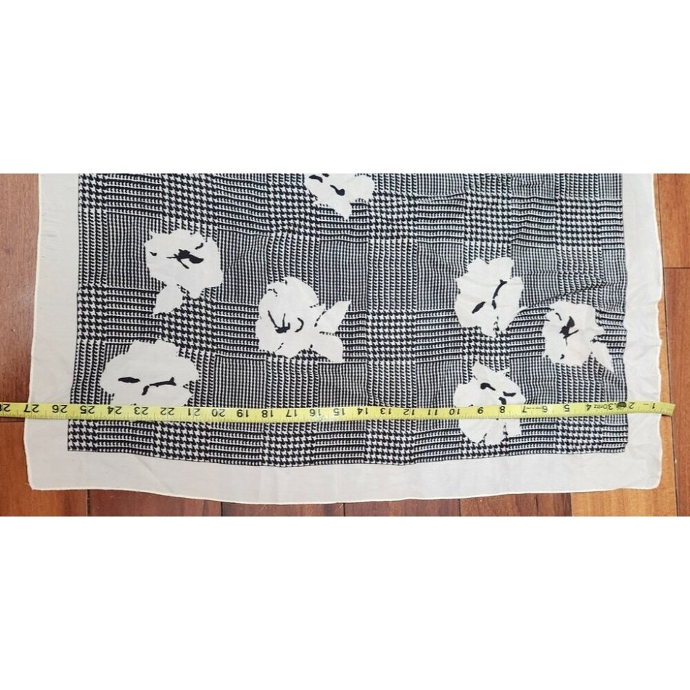 Echo Club 7 100% Silk Scarf Black White Floral Plaid Square 27” Vintage Designer - Picture 8 of 8